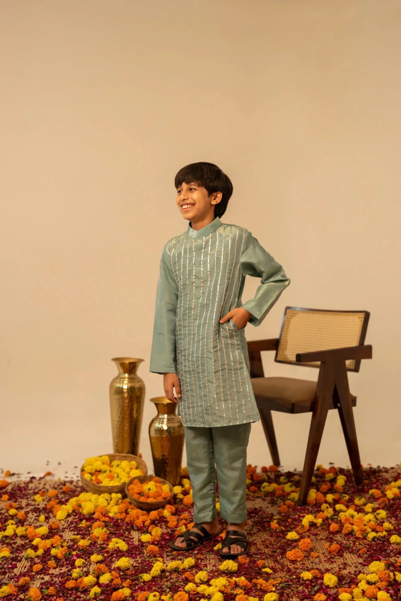 KHILKARI COSMOS BLUE KURTA SET - Pomcha Jaipur