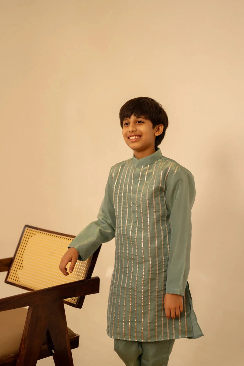 KHILKARI COSMOS BLUE KURTA SET - Pomcha Jaipur