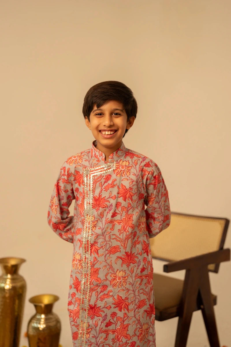 KHILKARI FLOWY FLOWERY COTTON ANGRAKHA KURTA SET - Pomcha Jaipur