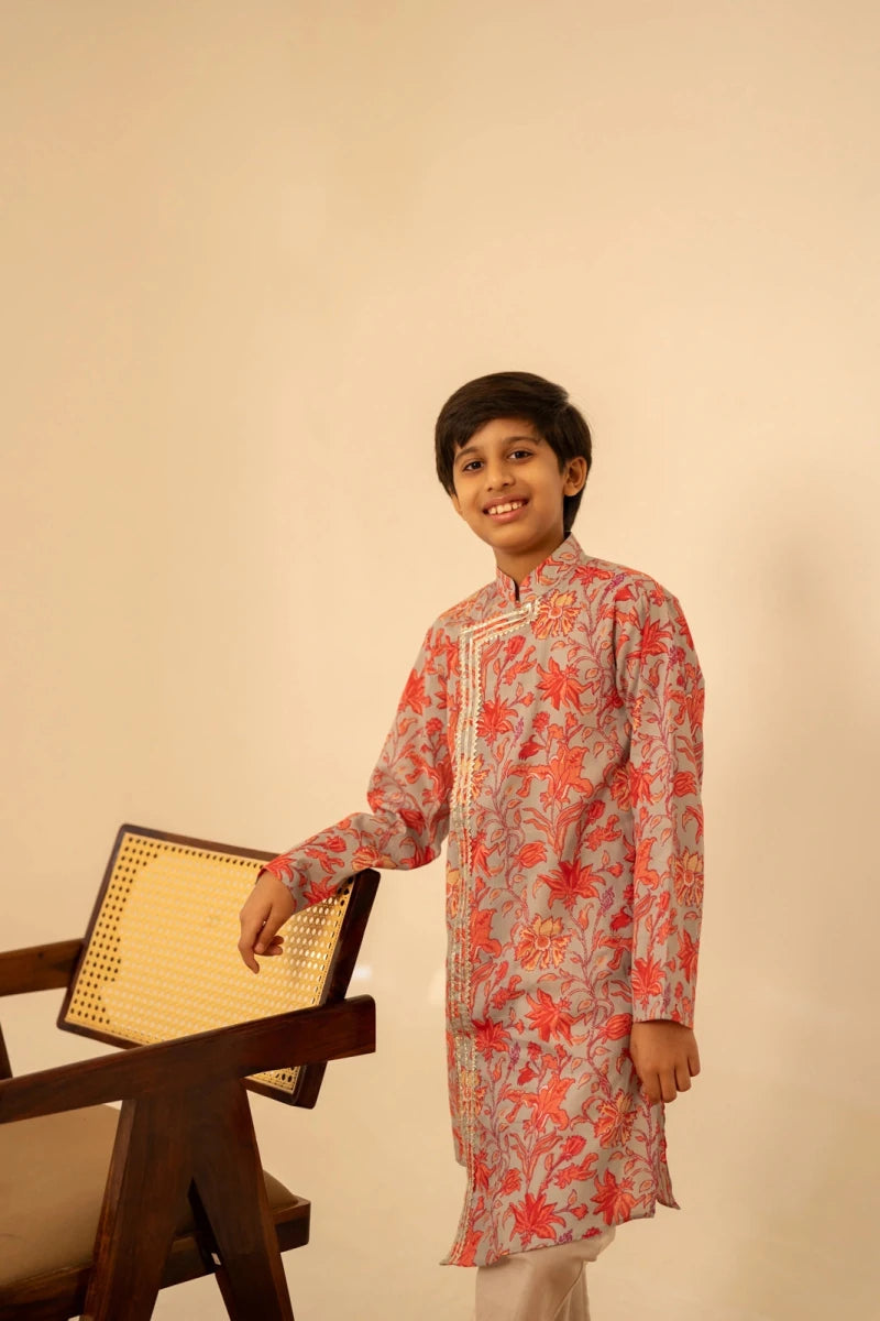 KHILKARI FLOWY FLOWERY COTTON ANGRAKHA KURTA SET - Pomcha Jaipur