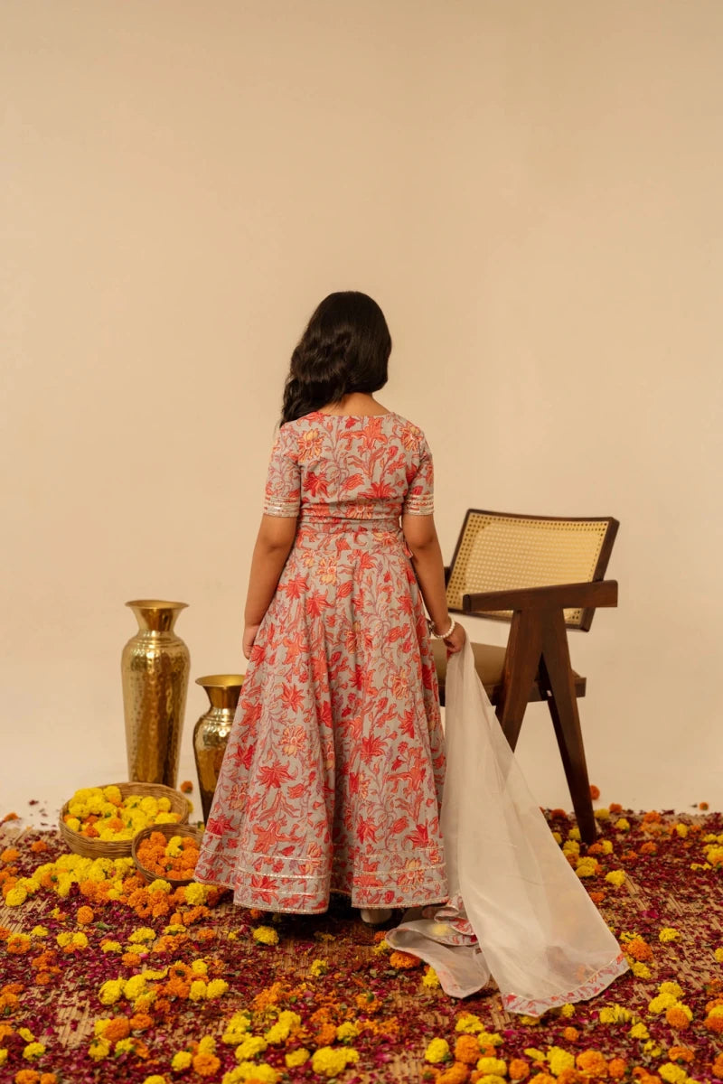 KHILKARI FLOWY FLOWERY COTTON LEHENGA SET - Pomcha Jaipur