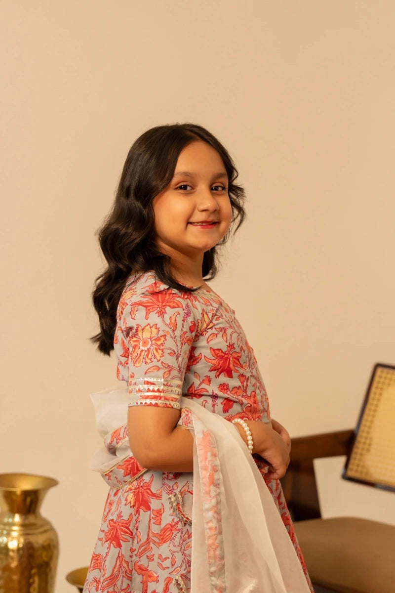 KHILKARI FLOWY FLOWERY COTTON LEHENGA SET - Pomcha Jaipur