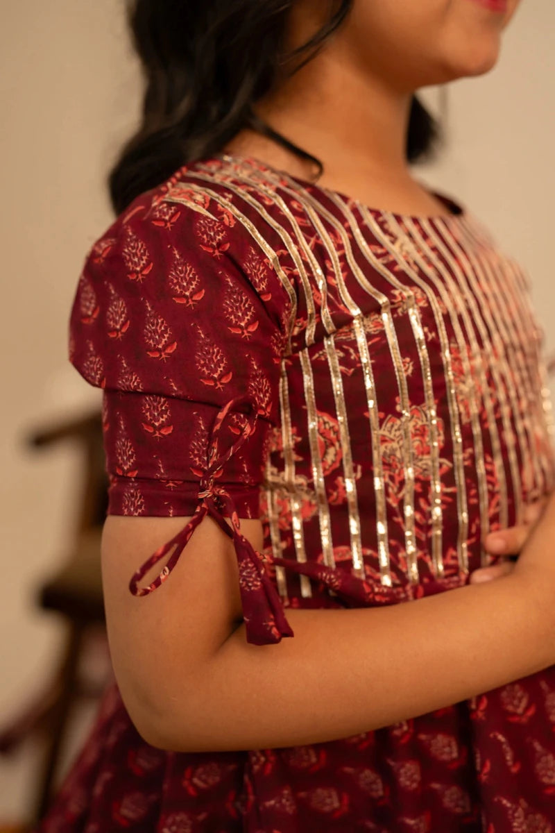 KHILKARI MAROON MAGIC HAND BLOCK PRINT COTTON SHARARA SET - Pomcha Jaipur