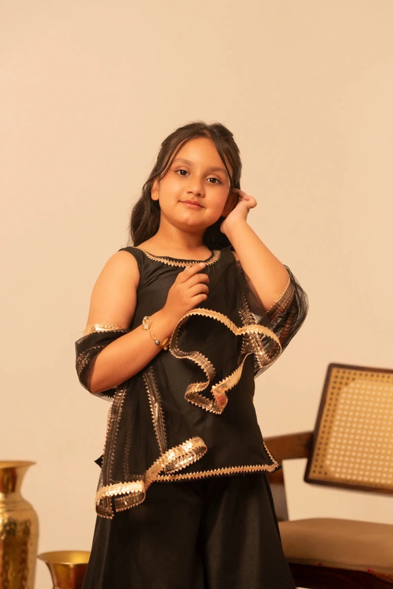 KHILKARI MIDNIGHT MAGIC COTTON SILK SHARARA SET - Pomcha Jaipur