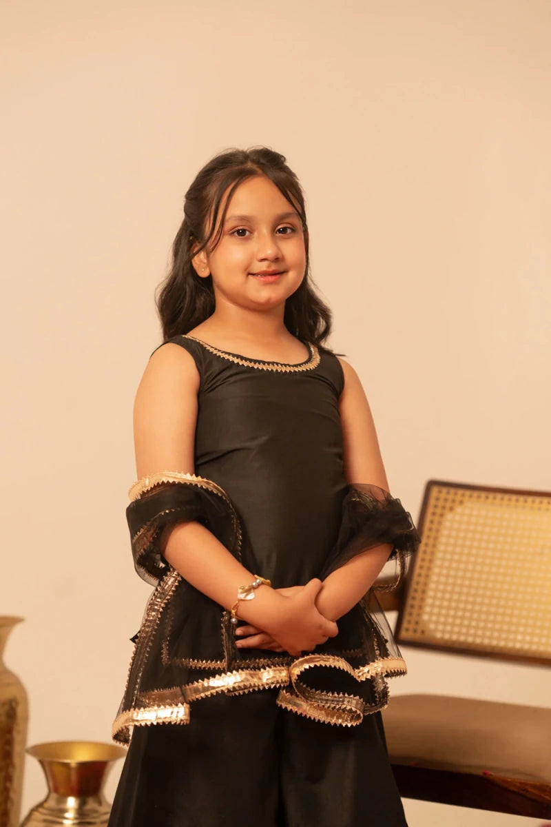 KHILKARI MIDNIGHT MAGIC COTTON SILK SHARARA SET - Pomcha Jaipur