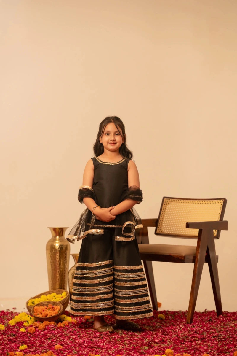 KHILKARI MIDNIGHT MAGIC COTTON SILK SHARARA SET - Pomcha Jaipur