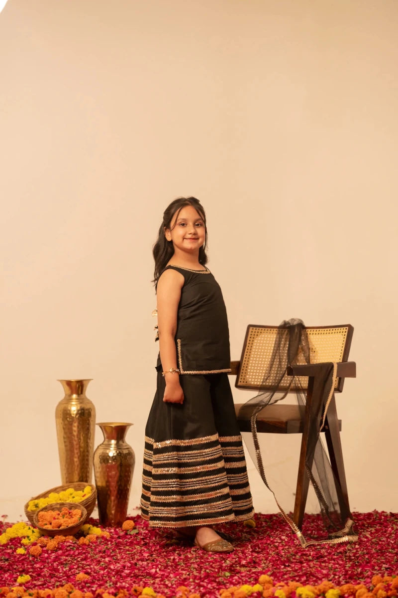 KHILKARI MIDNIGHT MAGIC COTTON SILK SHARARA SET - Pomcha Jaipur