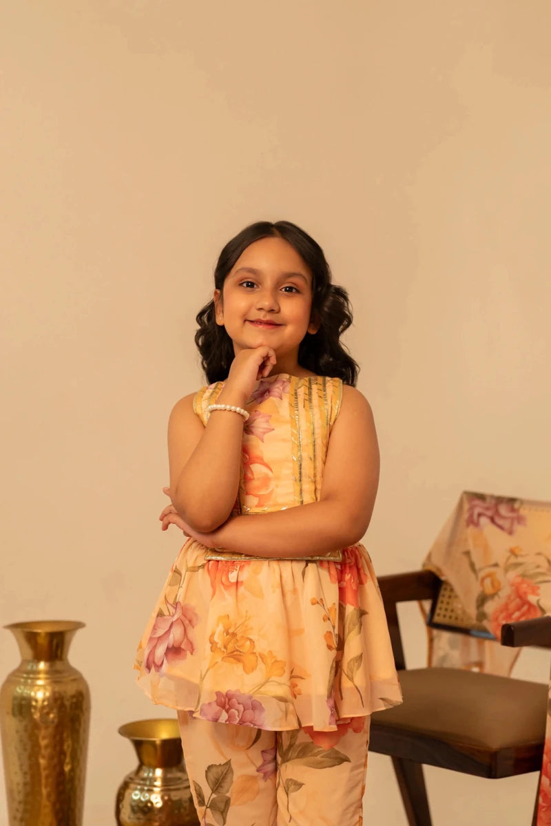 KHILKARI PEACH ANGLE MUSLIN SHARARA SET - Pomcha Jaipur