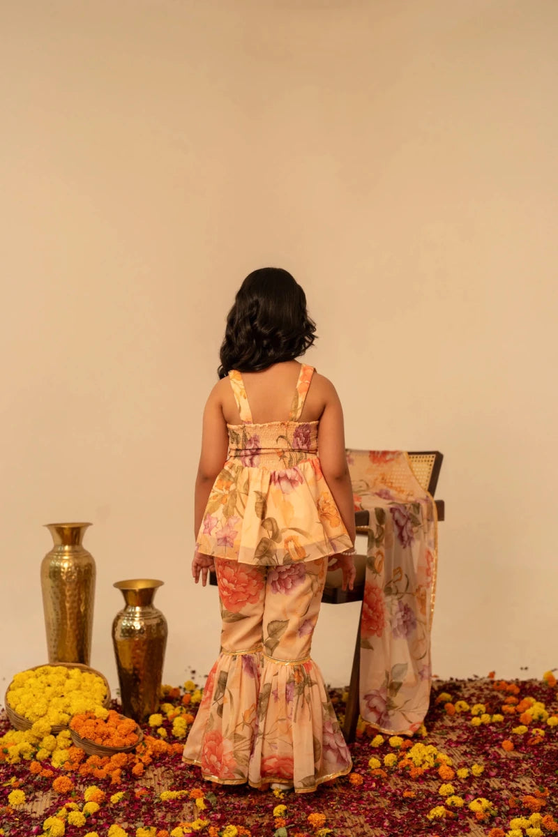 KHILKARI PEACH ANGLE MUSLIN SHARARA SET - Pomcha Jaipur