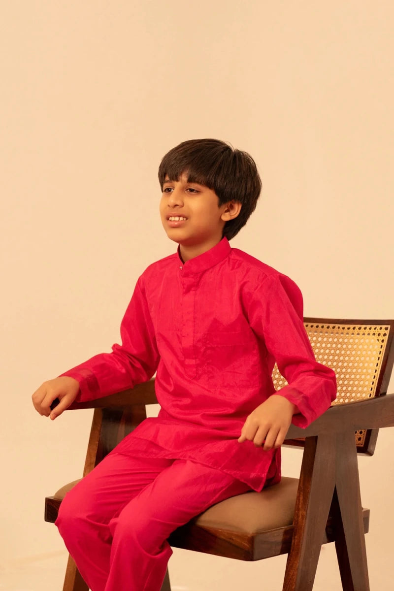 KHILKARI POPPY PINK ORGANZA KURTA SET - Pomcha Jaipur