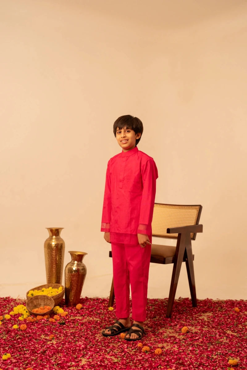 KHILKARI POPPY PINK ORGANZA KURTA SET - Pomcha Jaipur