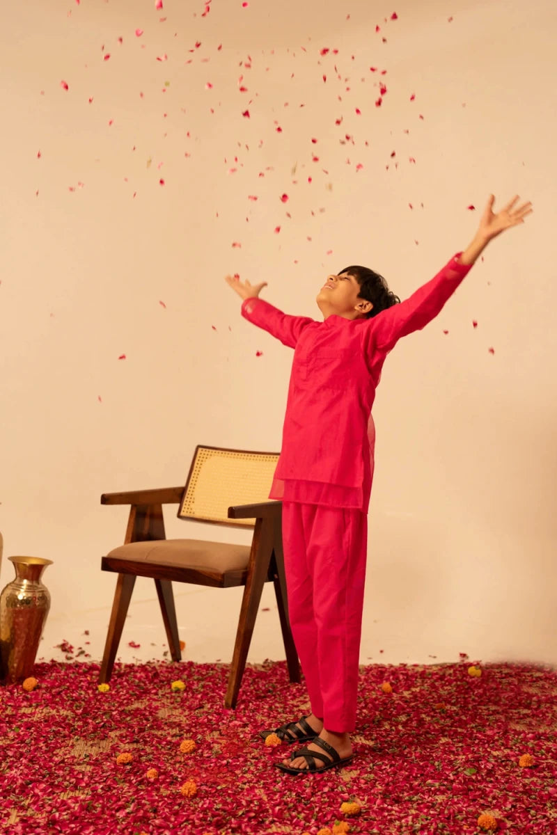KHILKARI POPPY PINK ORGANZA KURTA SET - Pomcha Jaipur