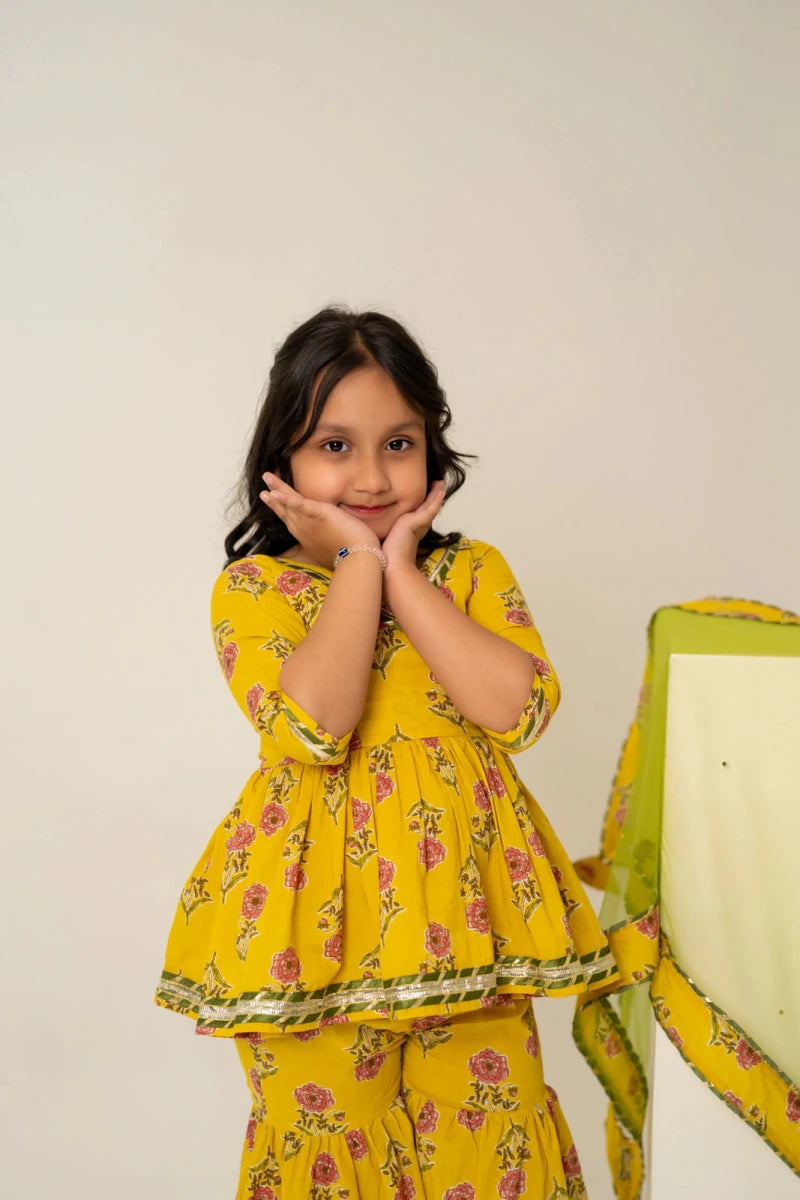 KHILKARI THE HONEY BEE COTTON SHARARA SET - Pomcha Jaipur