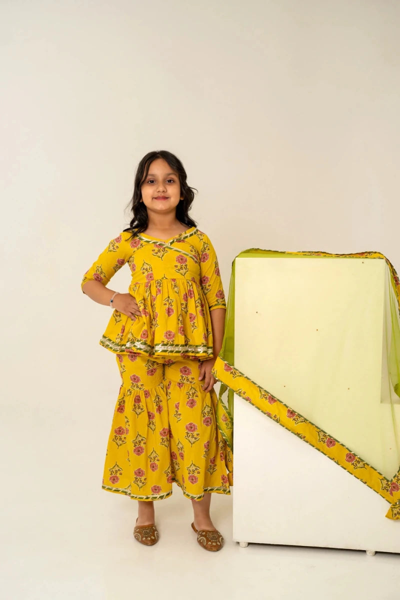 KHILKARI THE HONEY BEE COTTON SHARARA SET - Pomcha Jaipur