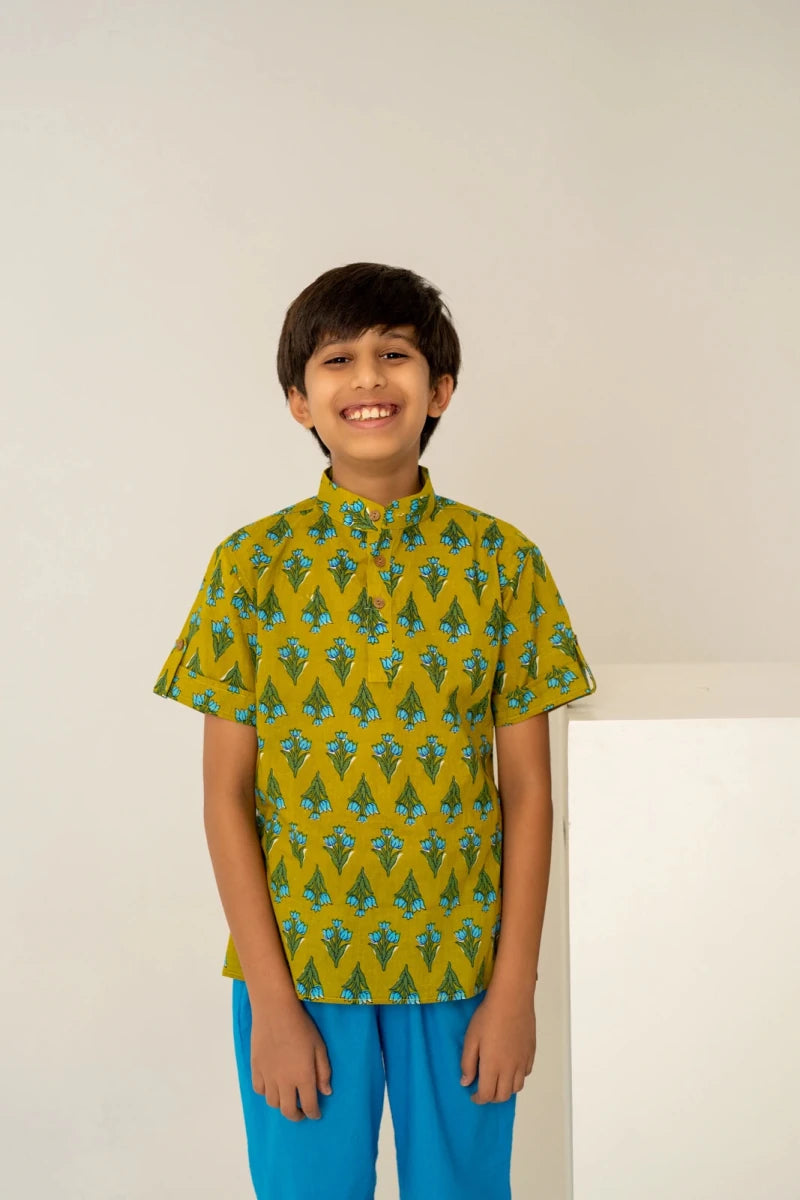 KHILKARI THE JOLLY JUNGLE HAND BLOCK COTTON SHIRT SET - Pomcha Jaipur