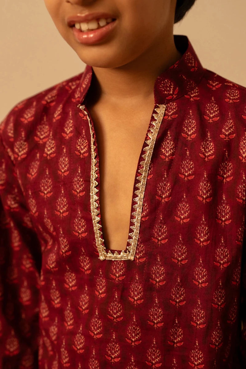 KHILKARI THE MARRON BUTI KURTA SET - Pomcha Jaipur