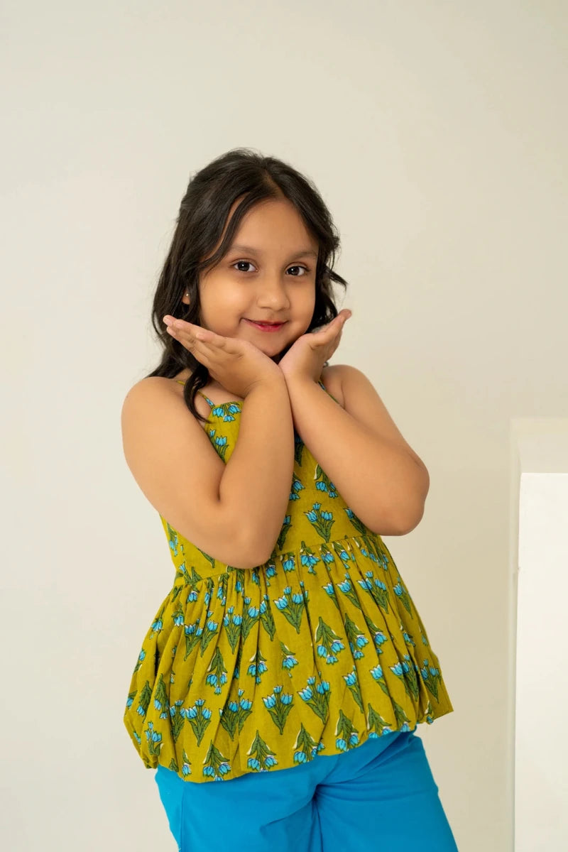 KHILKARI THE PEPPY PEPLUM COTTON HAND BLOCK CO-ORD SET - Pomcha Jaipur