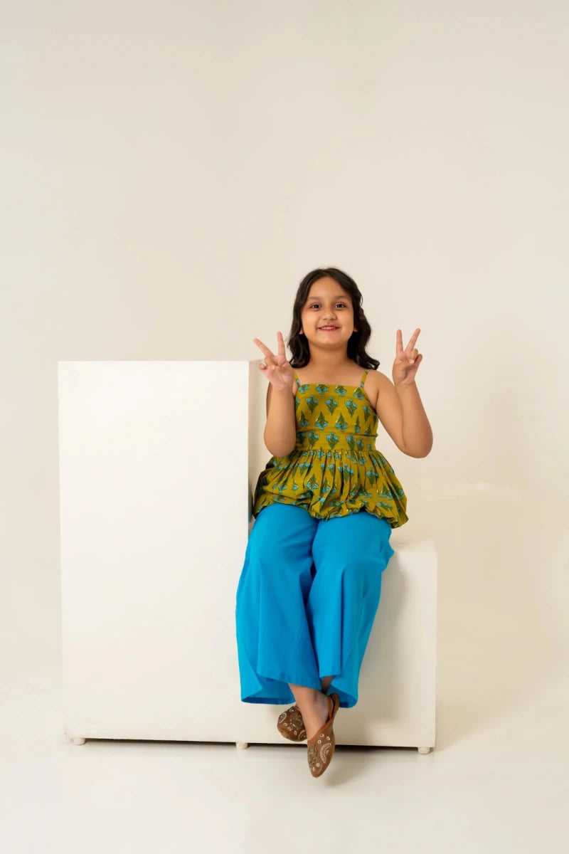 KHILKARI THE PEPPY PEPLUM COTTON HAND BLOCK CO-ORD SET - Pomcha Jaipur