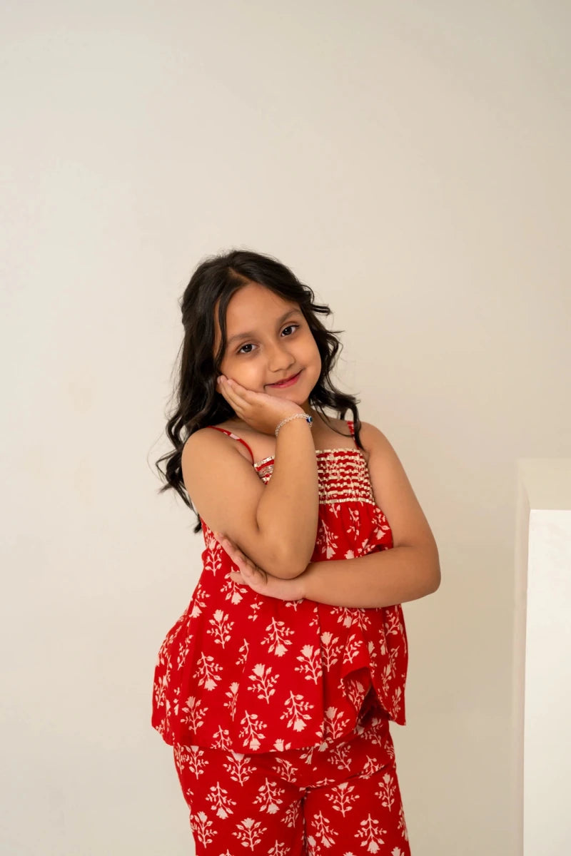 KHILKARI THE RED BUTI-FUL COTTON HAND BLOCK TWIN SET - Pomcha Jaipur