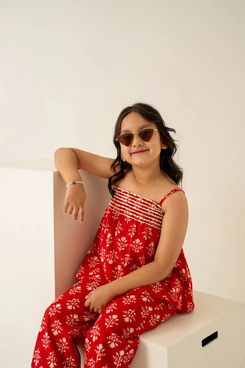 KHILKARI THE RED BUTI-FUL COTTON HAND BLOCK TWIN SET - Pomcha Jaipur