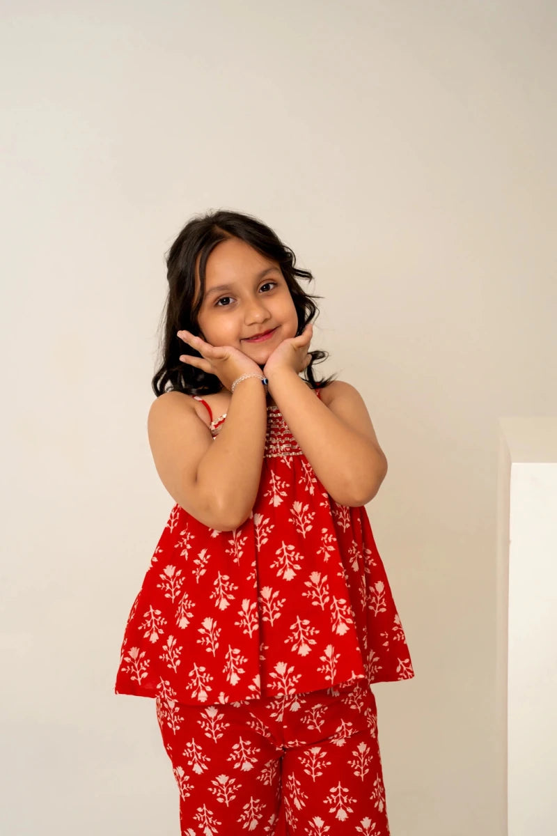 KHILKARI THE RED BUTI-FUL COTTON HAND BLOCK TWIN SET - Pomcha Jaipur