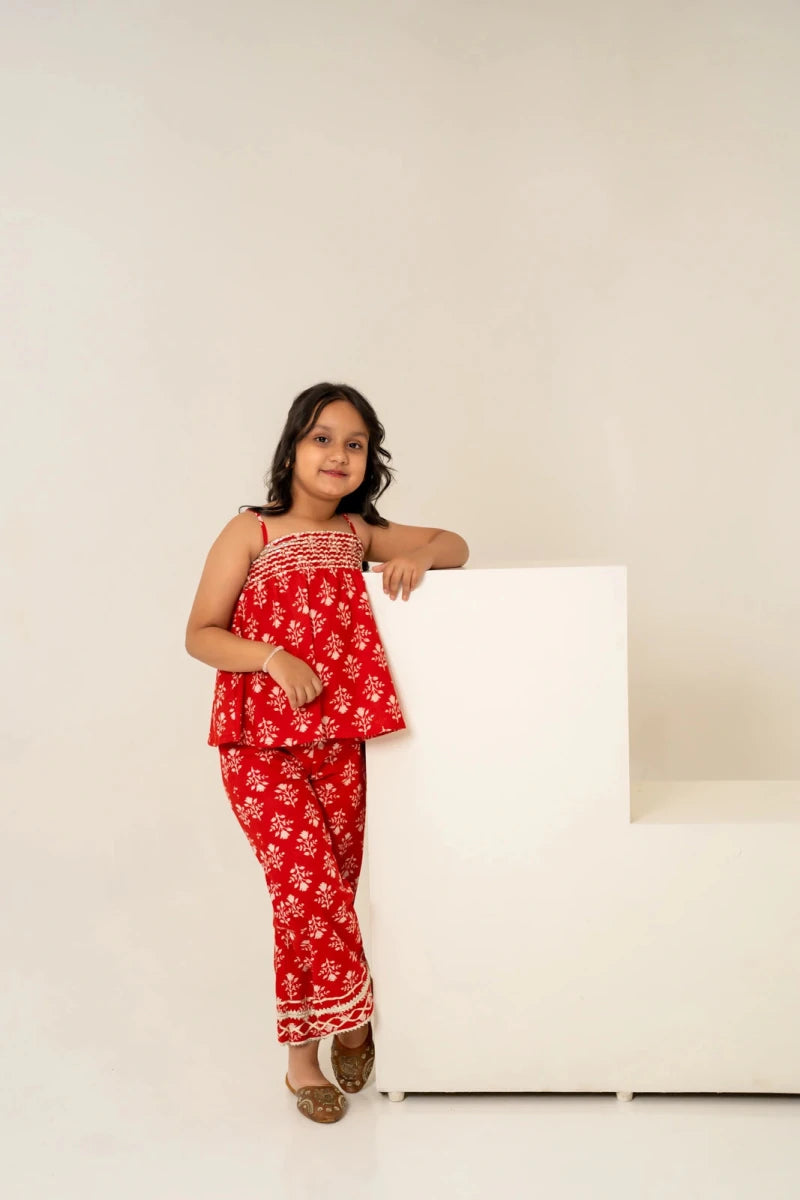 KHILKARI THE RED BUTI-FUL COTTON HAND BLOCK TWIN SET - Pomcha Jaipur
