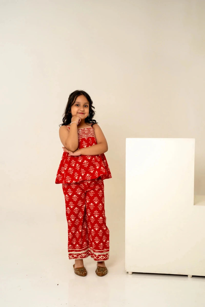 KHILKARI THE RED BUTI-FUL COTTON HAND BLOCK TWIN SET - Pomcha Jaipur