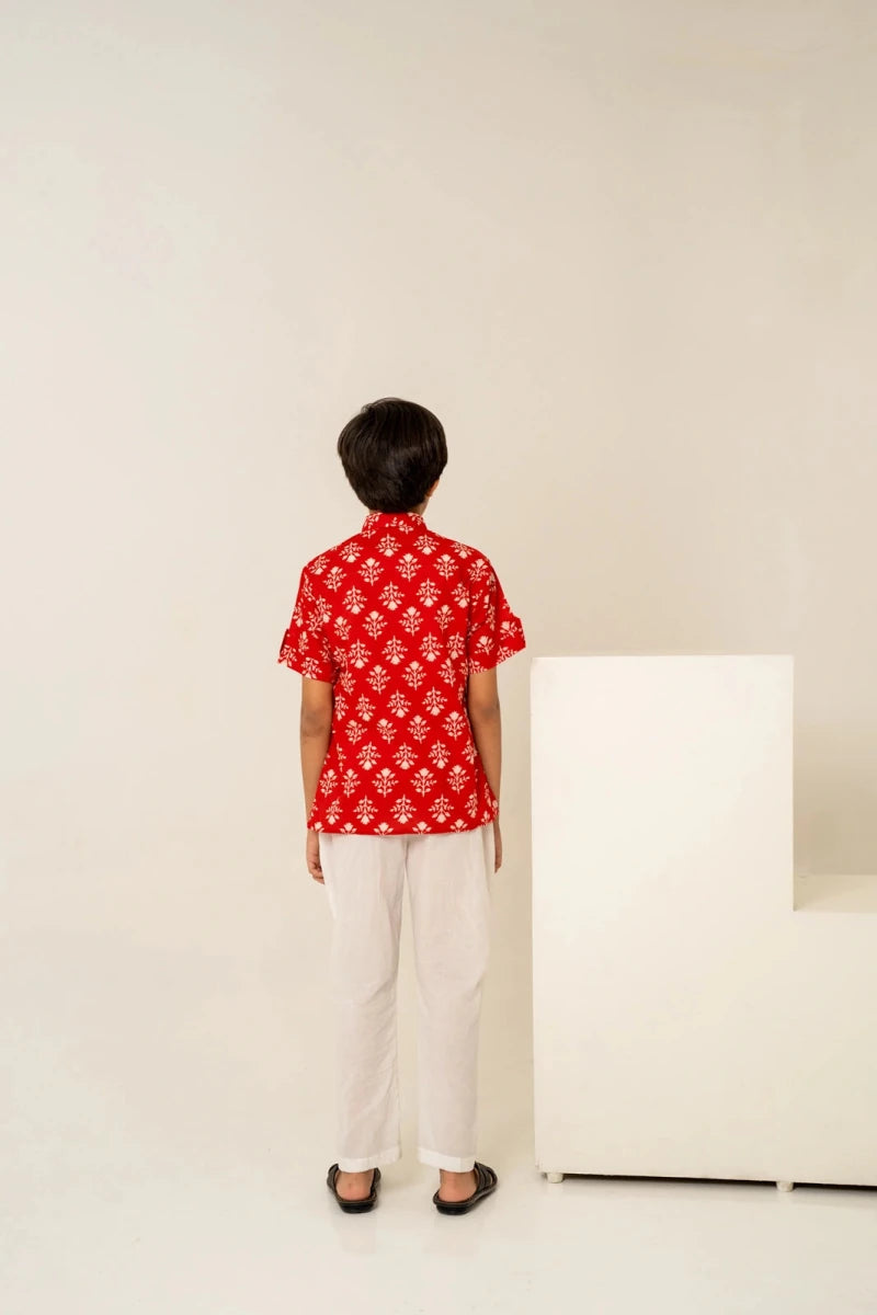 KHILKARI TOMATO TANGO HAND BLOCK COTTON SHIRT WITH PANT - Pomcha Jaipur