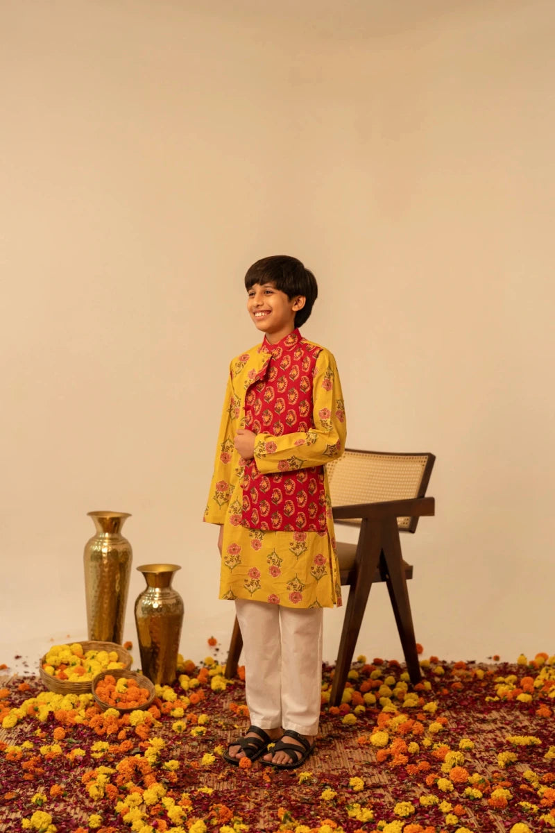 KHILKARI YELLOW BEE COTTON HAND BLOCK KURTA SET - Pomcha Jaipur
