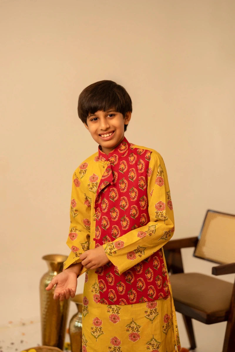 KHILKARI YELLOW BEE COTTON HAND BLOCK KURTA SET - Pomcha Jaipur