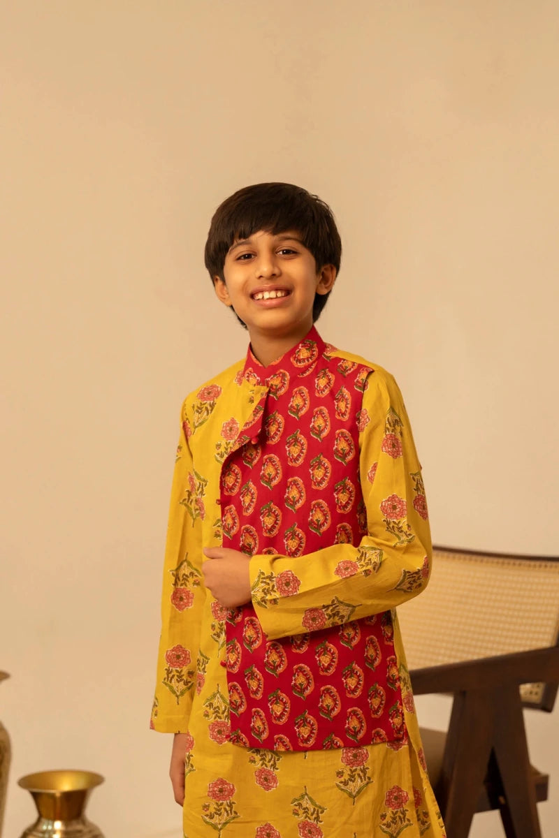 KHILKARI YELLOW BEE COTTON HAND BLOCK KURTA SET - Pomcha Jaipur