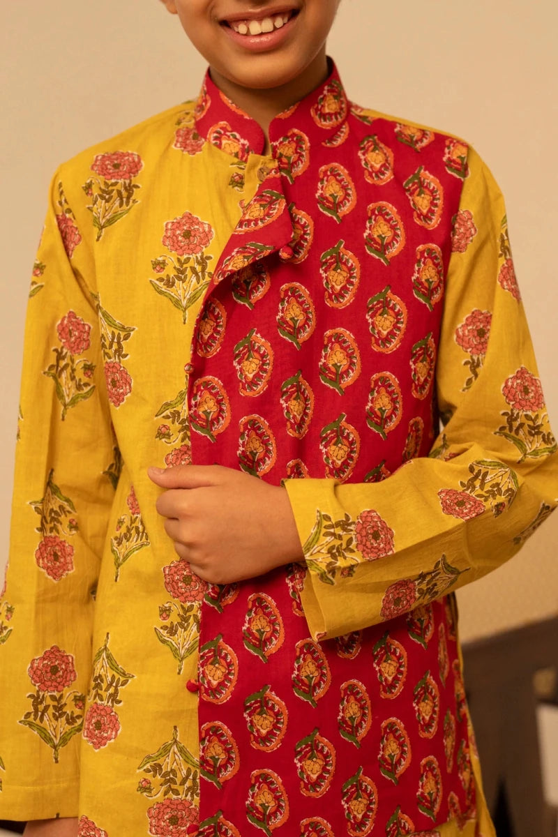 KHILKARI YELLOW BEE COTTON HAND BLOCK KURTA SET - Pomcha Jaipur