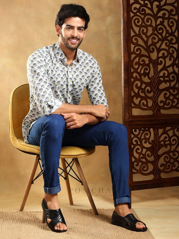 MADHUR GREY COTTON HAND BLOCK SHIRT - Pomcha Jaipur