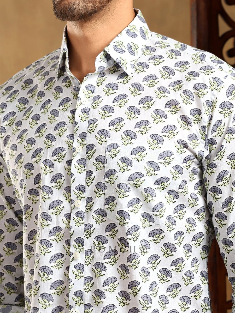 MADHUR GREY COTTON HAND BLOCK SHIRT - Pomcha Jaipur