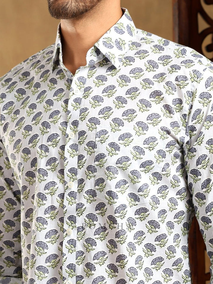 MADHUR GREY COTTON HAND BLOCK SHIRT - Pomcha Jaipur