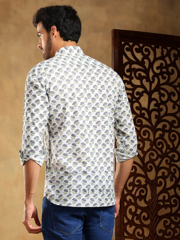 MADHUR GREY COTTON HAND BLOCK SHIRT - Pomcha Jaipur