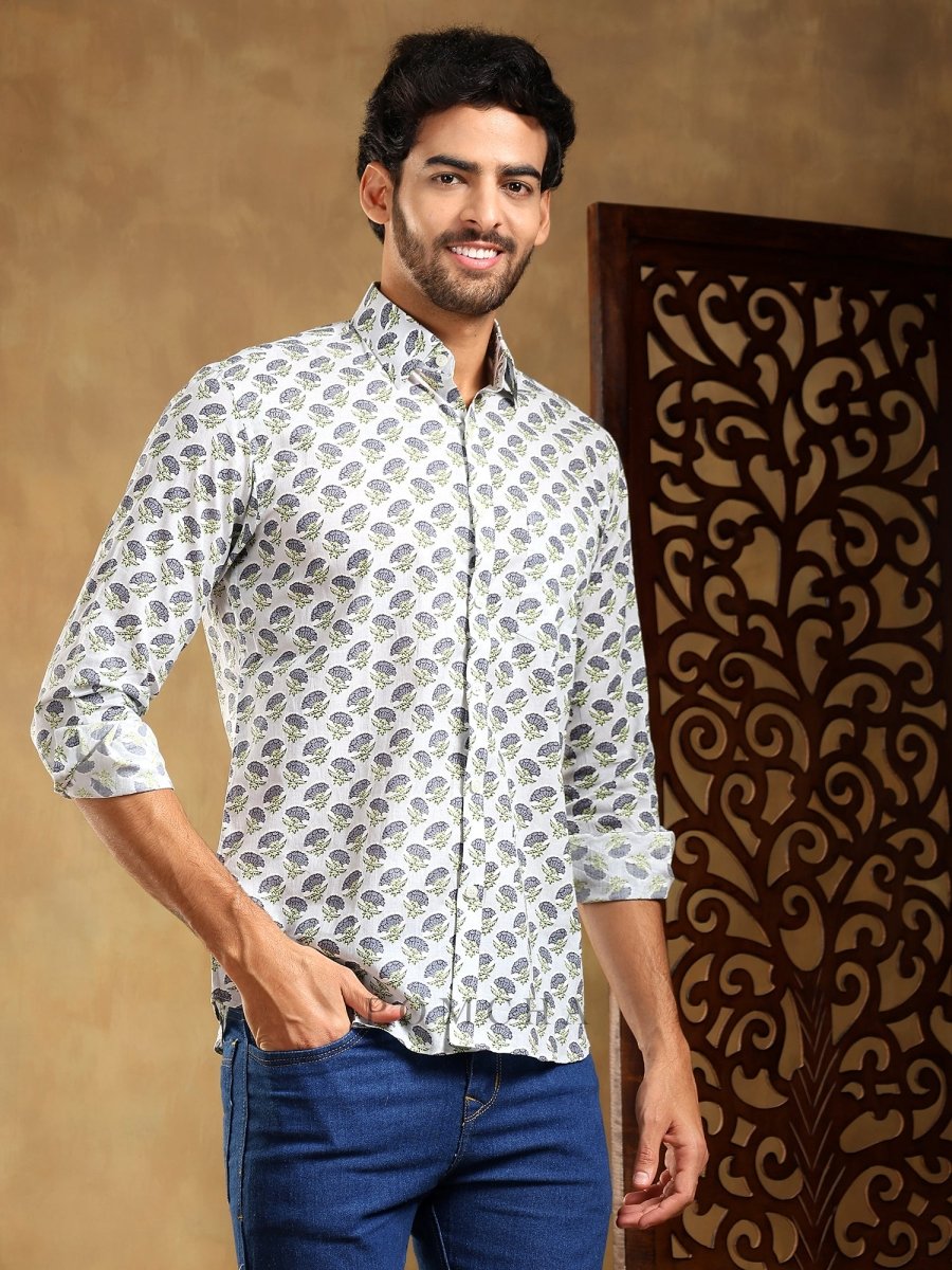 MADHUR GREY COTTON HAND BLOCK SHIRT - Pomcha Jaipur
