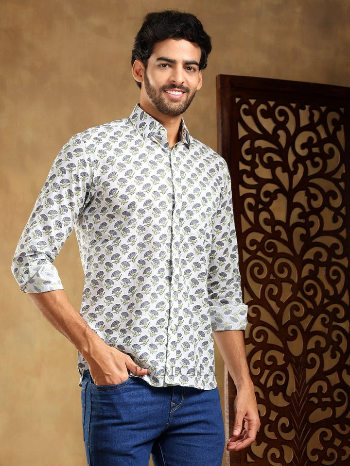 MADHUR GREY COTTON HAND BLOCK SHIRT - Pomcha Jaipur