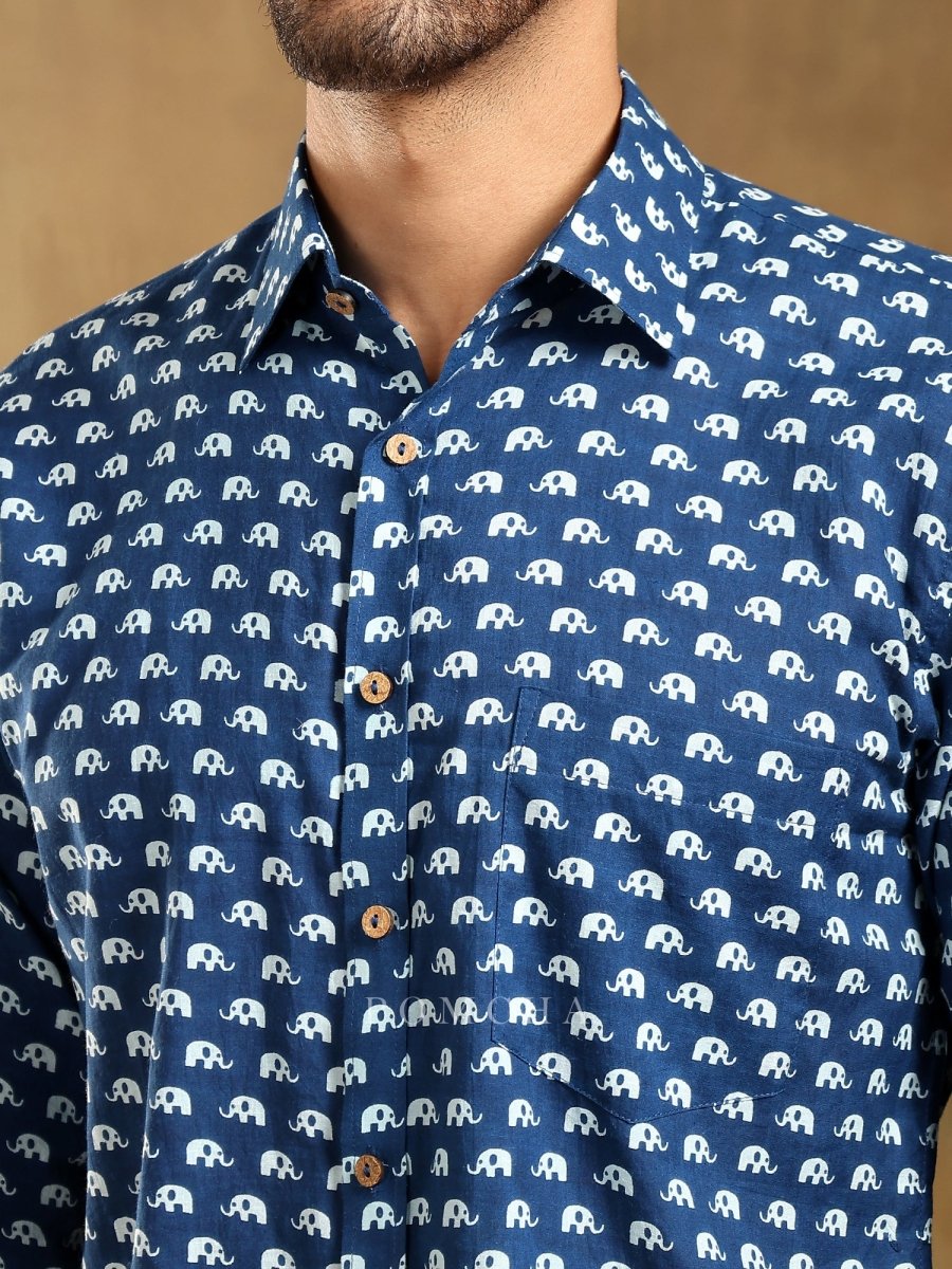 MADKAL BLUE COTTON HAND BLOCK SHIRT - Pomcha Jaipur