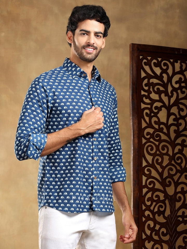 MADKAL BLUE COTTON HAND BLOCK SHIRT - Pomcha Jaipur