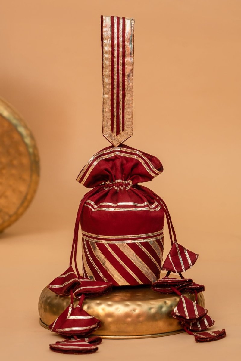 MAROON RANG GOTA PATTI POTLI BAG - Pomcha Jaipur