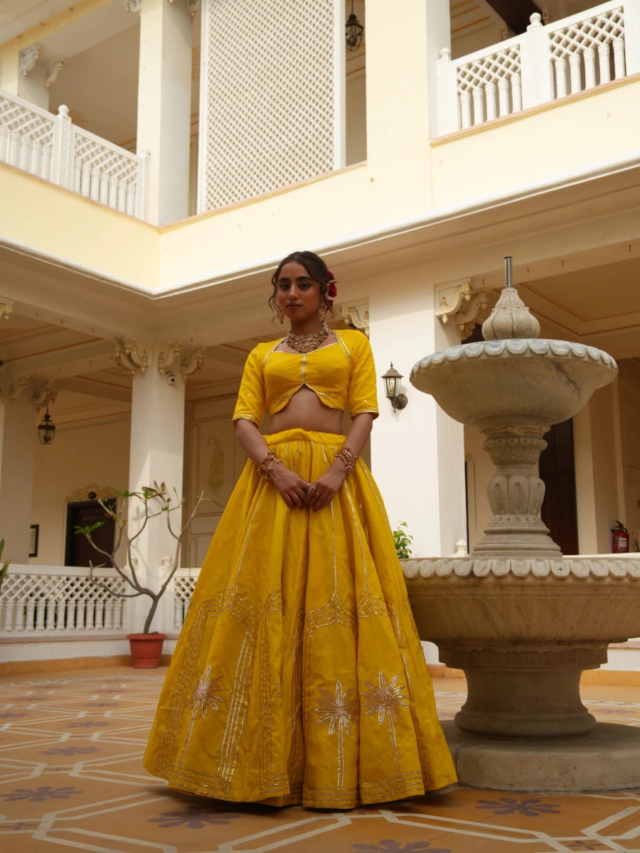 MEHFIL BASANT BAHAR ORGANZA GOTA PATTI LEHENGA SET WITH ORGANZA DUPATTA - Pomcha Jaipur