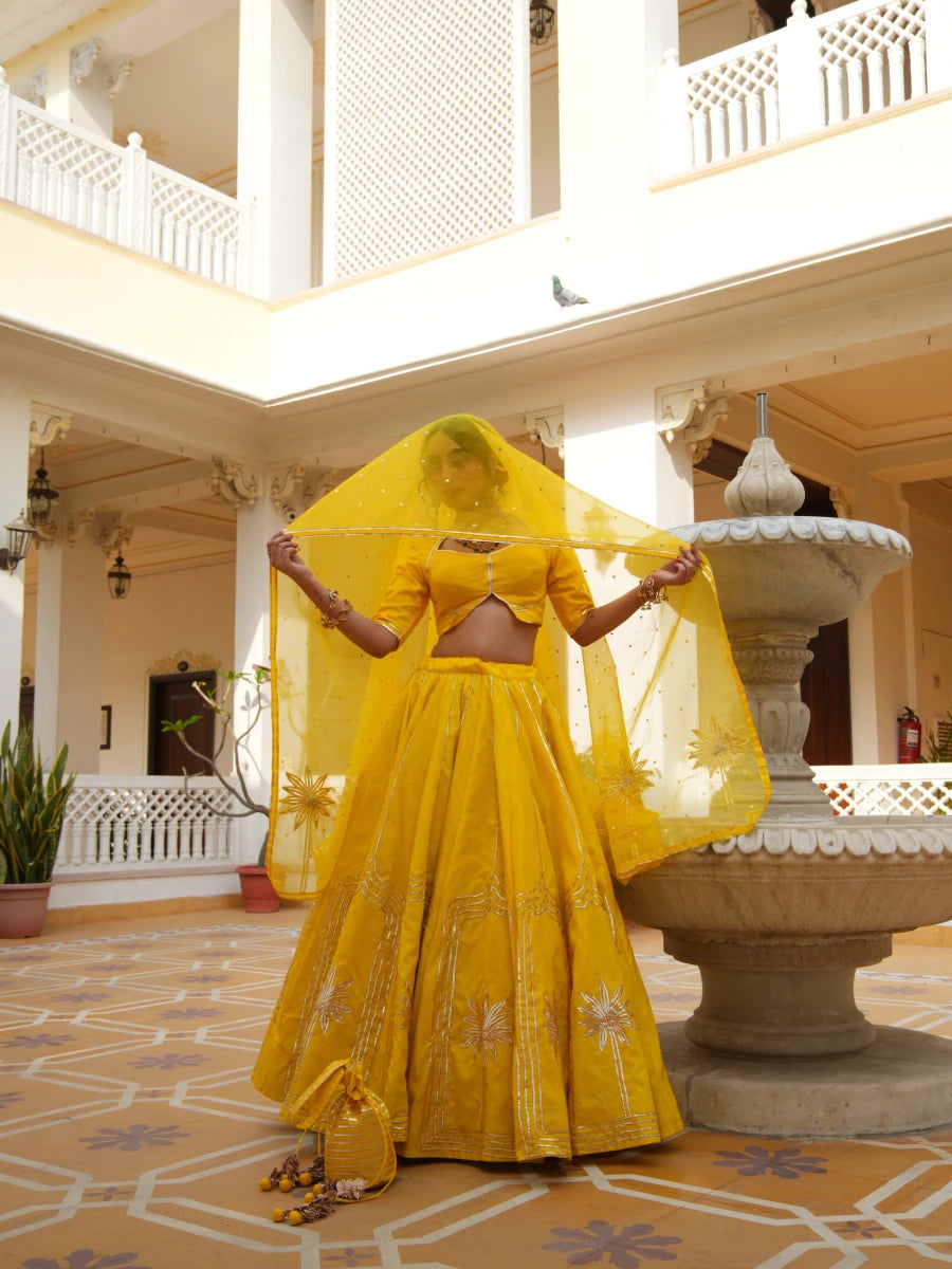 MEHFIL BASANT BAHAR ORGANZA GOTA PATTI LEHENGA SET WITH ORGANZA DUPATTA - Pomcha Jaipur