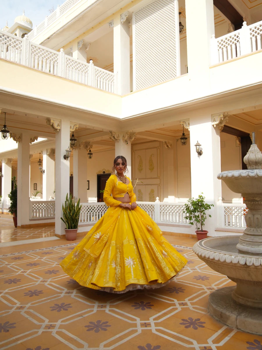 MEHFIL BASANT BAHAR ORGANZA GOTA PATTI LEHENGA SET WITH ORGANZA DUPATTA - Pomcha Jaipur
