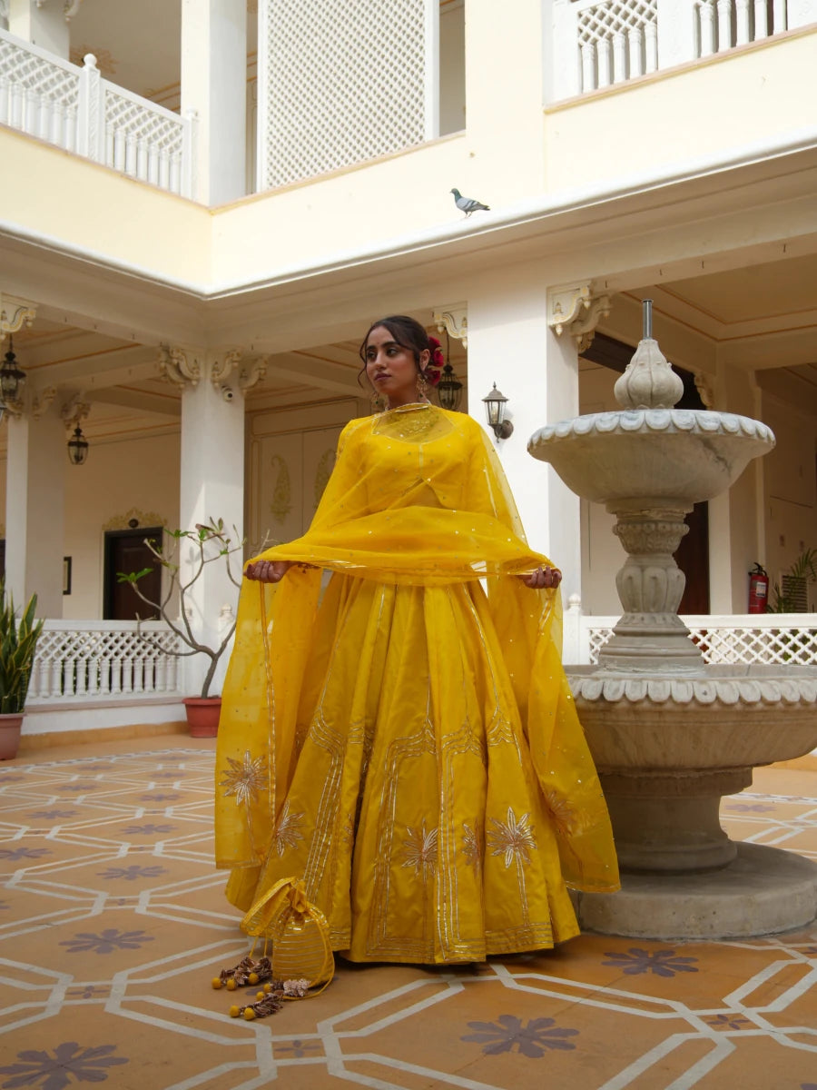MEHFIL BASANT BAHAR ORGANZA GOTA PATTI LEHENGA SET WITH ORGANZA DUPATTA - Pomcha Jaipur