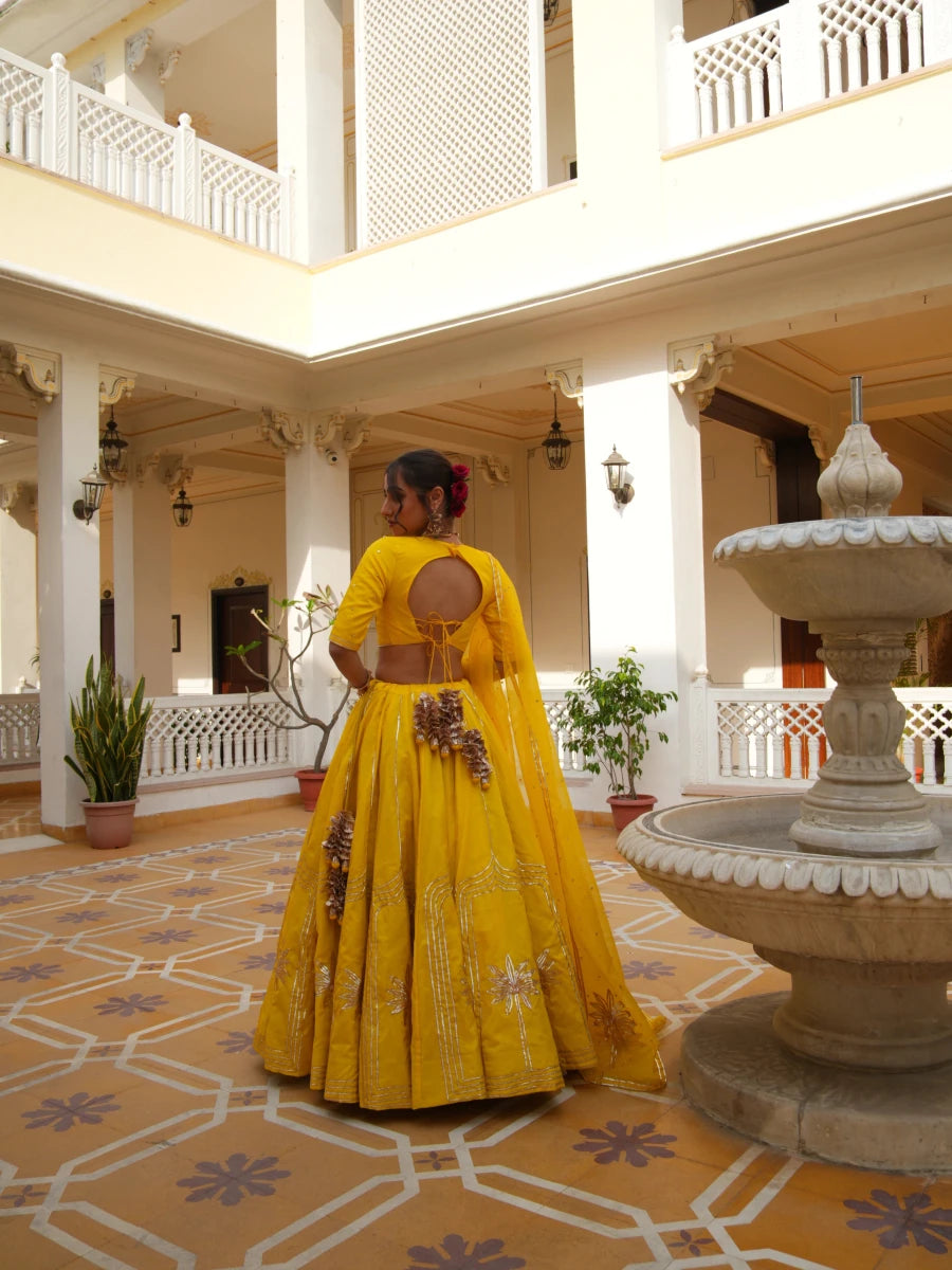 MEHFIL BASANT BAHAR ORGANZA GOTA PATTI LEHENGA SET WITH ORGANZA DUPATTA - Pomcha Jaipur