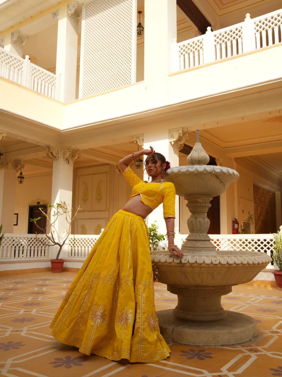 MEHFIL BASANT BAHAR ORGANZA GOTA PATTI LEHENGA SET WITH ORGANZA DUPATTA - Pomcha Jaipur