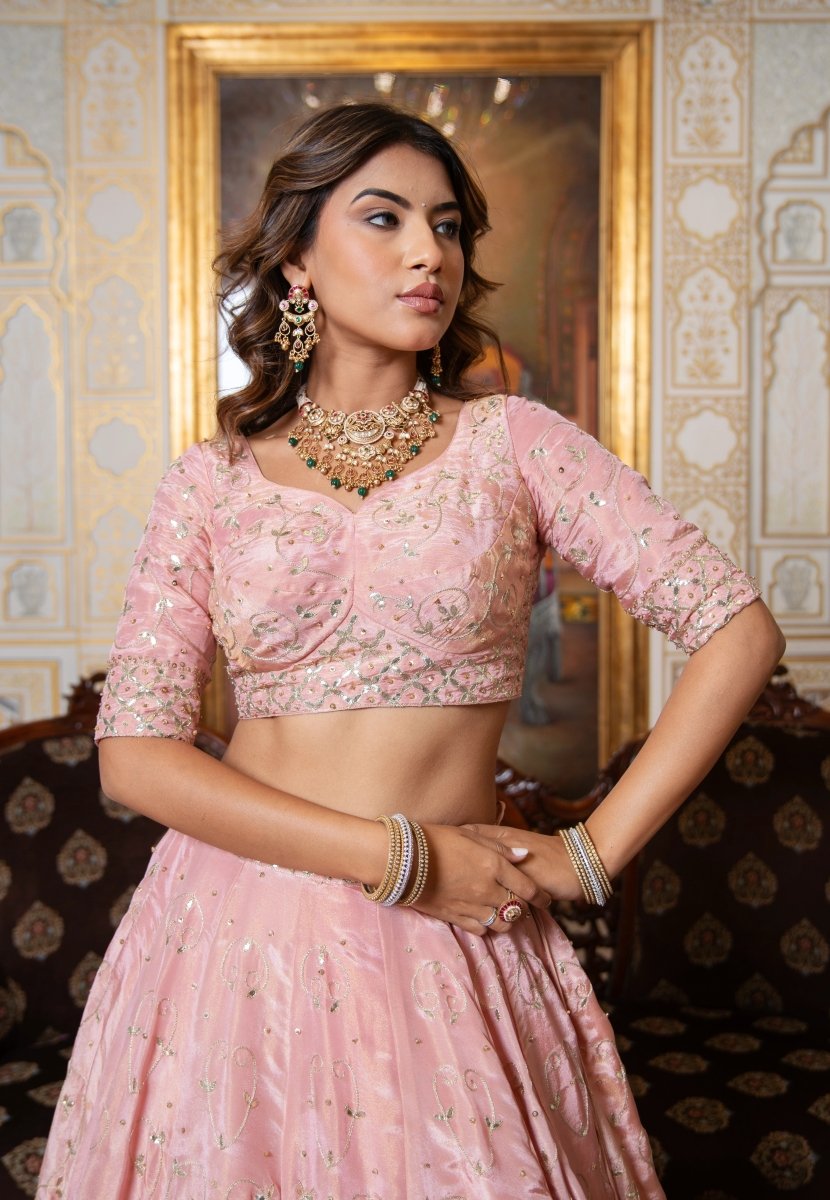 MEHFIL GULABI GOTA PATTI HAND EMBROIDERY COSMO LEHENGA SET WITH DUPATTA - Pomcha Jaipur