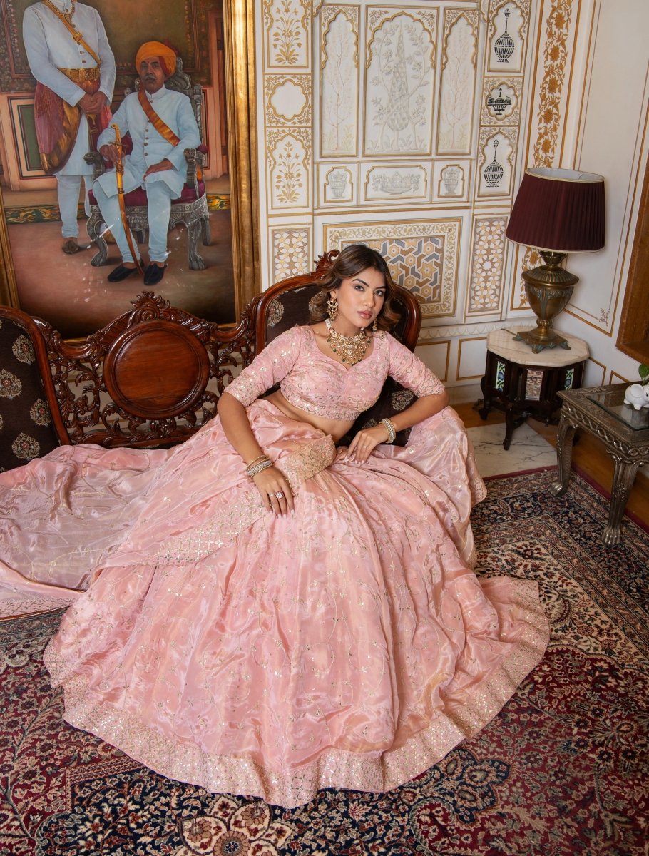MEHFIL GULABI GOTA PATTI HAND EMBROIDERY COSMO LEHENGA SET WITH DUPATTA - Pomcha Jaipur