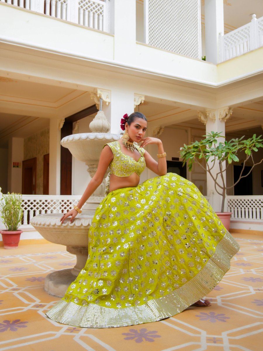 MEHFIL HARIYALI SHISHA HAND WORK LEHENGA SET WITH ORGANZA DUPATTA - Pomcha Jaipur